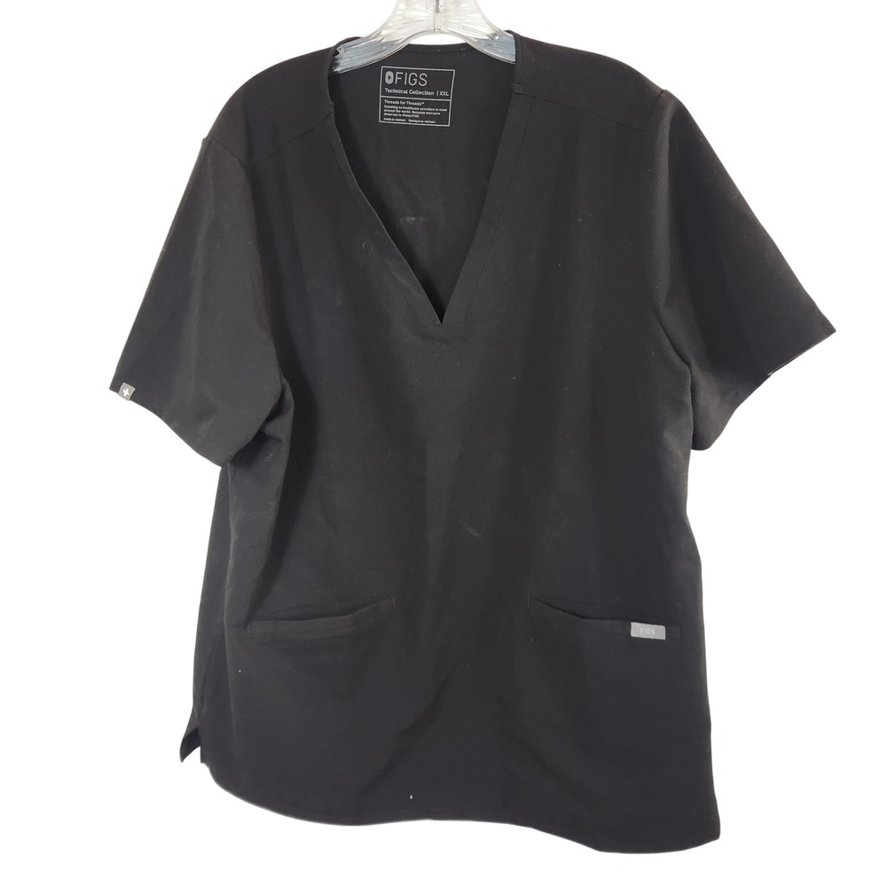 FIGS Technical Collection Womens V Neck Scrub Top‎ Black Size XXL